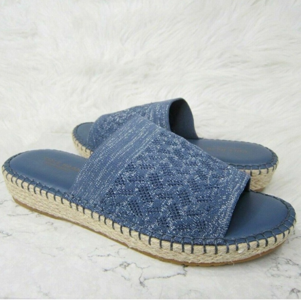 Cole Haan Cloudfeel Espadrille Slide Sandals Womens 7B Knit Blue Silver